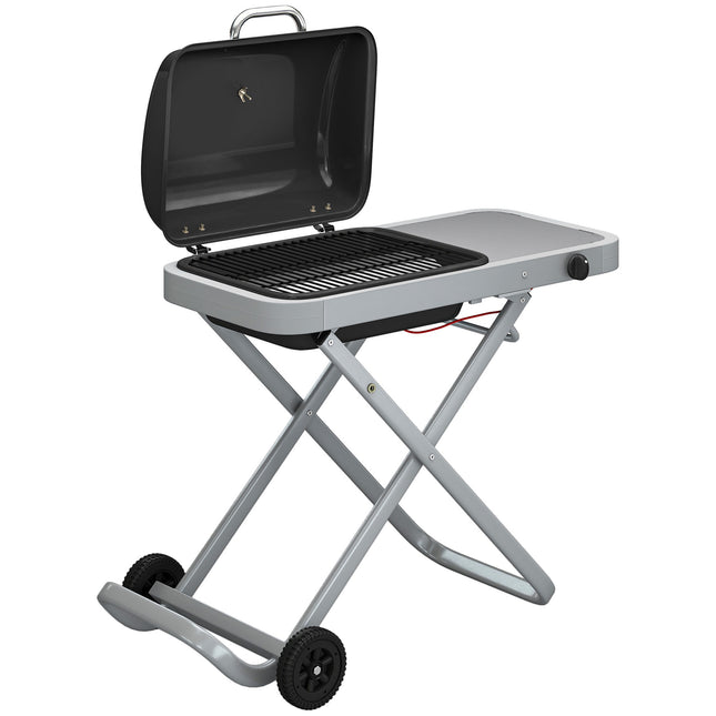 Portable Gas Grill with 1 Burner, Foldable Cart, Thermometer