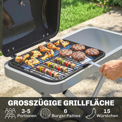 Tragbarer Gasgrill mit 1 Brenner, klappbarem Wagen, Thermometer