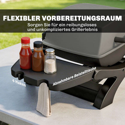 Tragbarer Gasgrill mit 3,3 kW Brenner und Seitenablagen