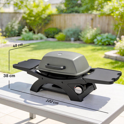 Tragbarer Gasgrill mit 3,3 kW Brenner und Seitenablagen