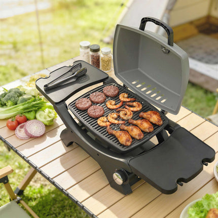 Tragbarer Gasgrill mit 3,3 kW Brenner und Seitenablagen