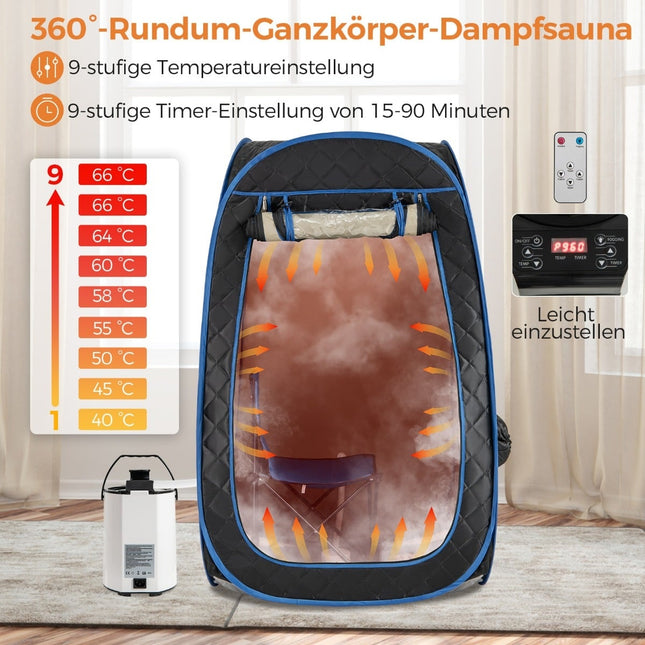 Tragbare Heimsauna mit 3-Liter-Dampferzeuger, Schwarz