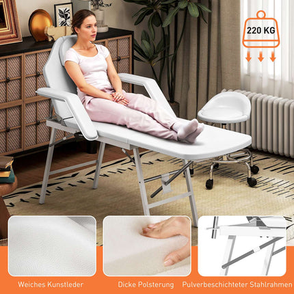 Tragbare Massageliege, verstellbare Rücken- und Beinlehne, weiß
