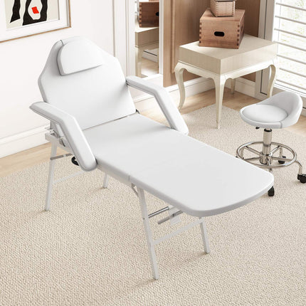 Tragbare Massageliege, verstellbare Rücken- und Beinlehne, weiß