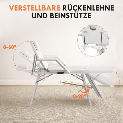 Tragbare Massageliege, verstellbare Rücken- und Beinlehne, weiß