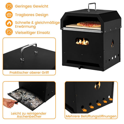 Tragbarer Mehrzweck-Pizzaofen 4-in-1 mit Abdeckung und 2 Schichten, Schwarz