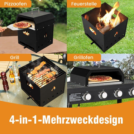 Tragbarer Mehrzweck-Pizzaofen 4-in-1 mit Abdeckung und 2 Schichten, Schwarz