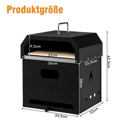 Tragbarer Mehrzweck-Pizzaofen 4-in-1 mit Abdeckung und 2 Schichten, Schwarz