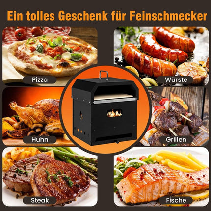 Tragbarer Mehrzweck-Pizzaofen 4-in-1 mit Abdeckung und 2 Schichten, Schwarz