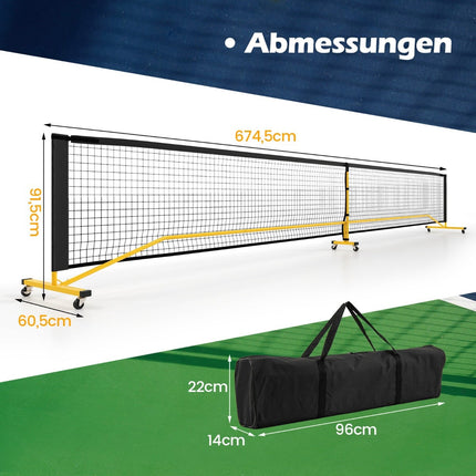 Tragbares Pickleball-Netz mit Rollen, 6,7 m, Metallrahmen