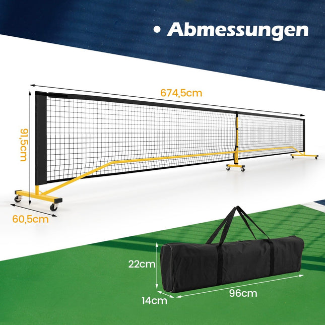 Portable Pickleball Net with Wheels, 6.7m, Metal Frame