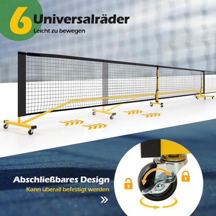 Tragbares Pickleball-Netz mit Rollen, 6,7 m, Metallrahmen