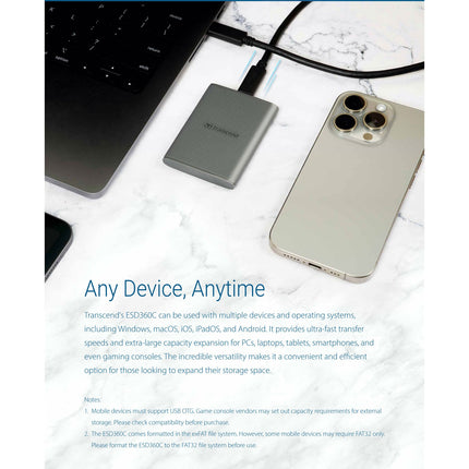 Portable SSD ESD360C USB-C 1TB 20Gbps (R2000/W2000 Mb/s)