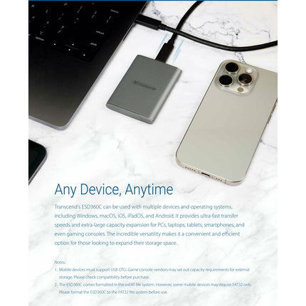 Portable SSD ESD360C USB-C 2TB 20Gbps (R2000/W2000 Mb/s)