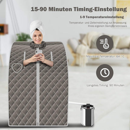 Tragbare Dampfsauna, 3L 1000W, 9 Temperatureinstellungen, Grau