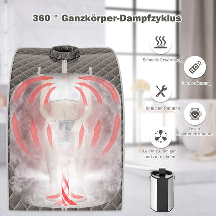 Tragbare Dampfsauna, 3L 1000W, 9 Temperatureinstellungen, Grau