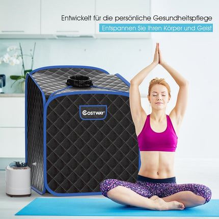 Tragbares Dampfsauna-Spa mit Stuhl, Fußmassagerolle und saugfähiger Matte, 9 einstellbare Temperaturstufen, Indoor-Spa-Kabine, Schwarz