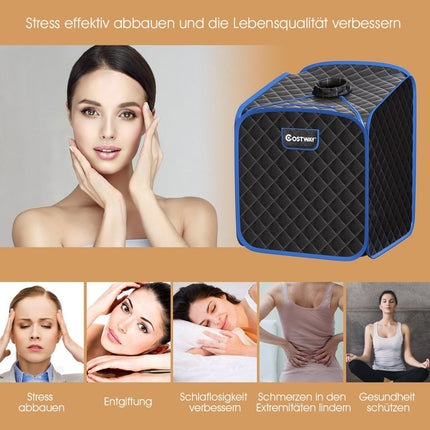 Tragbares Dampfsauna-Spa mit Stuhl, Fußmassagerolle und saugfähiger Matte, 9 einstellbare Temperaturstufen, Indoor-Spa-Kabine, Schwarz