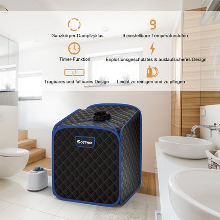 Tragbares Dampfsauna-Spa mit Stuhl, Fußmassagerolle und saugfähiger Matte, 9 einstellbare Temperaturstufen, Indoor-Spa-Kabine, Schwarz