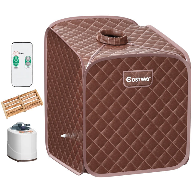 Tragbares Dampfsauna-Spa mit Stuhl, Fußmassagerolle und saugfähiger Matte, 9 einstellbare Temperaturstufen, Indoor-Spa-Kabine, Kaffee