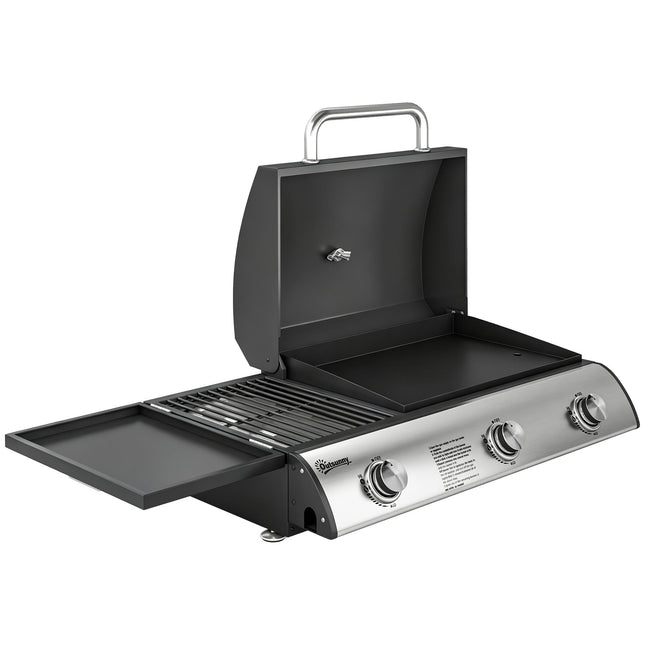 Portable Tabletop Gas Grill, 3 Burners, Enamel Grates