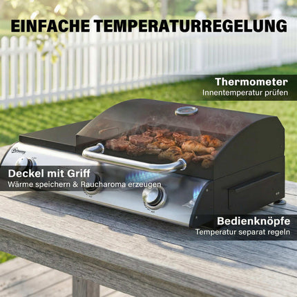 Portable Tabletop Gas Grill, 3 Burners, Enamel Grates
