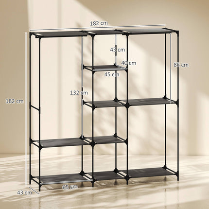 Portable Textile Wardrobe, Black, 182 x 43 x 182 cm