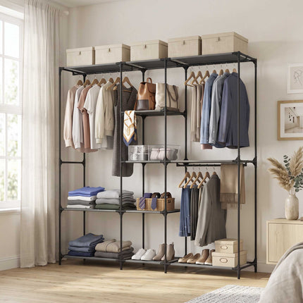 Portable Textile Wardrobe, Black, 182 x 43 x 182 cm