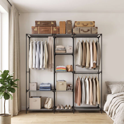 Portable Textile Wardrobe, Black, 182 x 43 x 182 cm