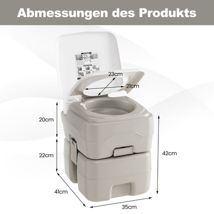 Tragbare Toilette mit 20L Abwassertank, Pumpe & Trichter, Grau