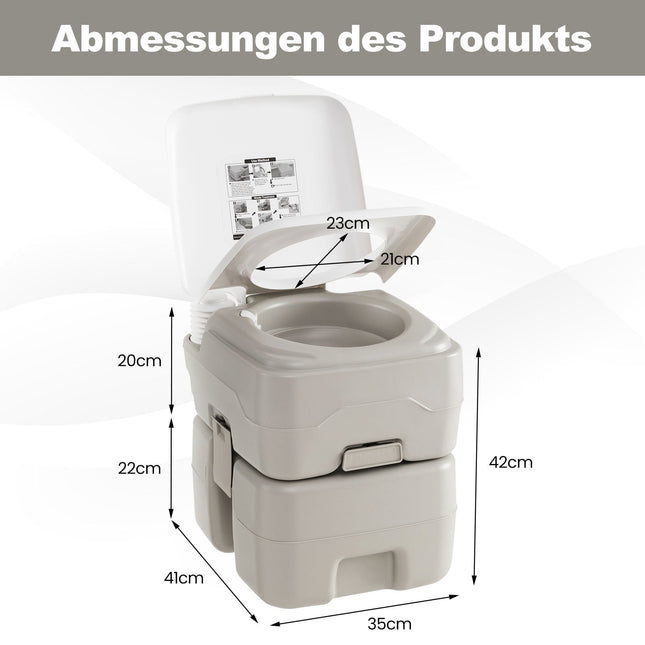 Portable Toilet with 20L Waste Tank, Pump & Funnel, Gray