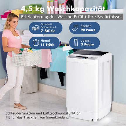 Tragbare Toplader-Waschmaschine, 4,5 kg Fassungsvermögen, 10 Programme