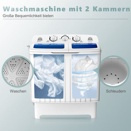 Tragbare Doppelkammer-Waschmaschine, 5kg Waschen 3kg Schleudern