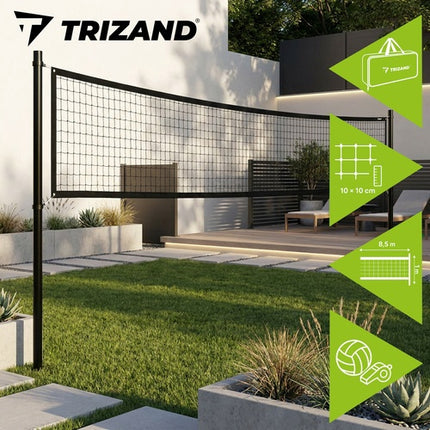 Tragbares Volleyballnetz mit Tasche, 8,5x1m, Schwarz