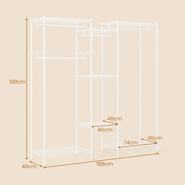 Tragbarer Kleiderschrank-Organizer, L-förmig & horizontal, Weiß