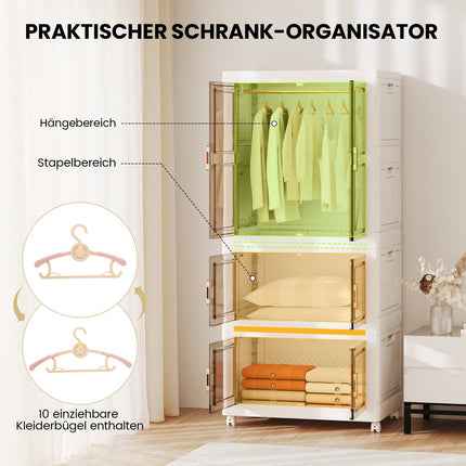 Tragbarer Kleiderschrank mit 10 Kleiderbügeln, 421L, Rollen, faltbar