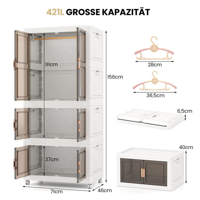Portable Wardrobe with 10 Hangers, 421L, Wheels, Foldable