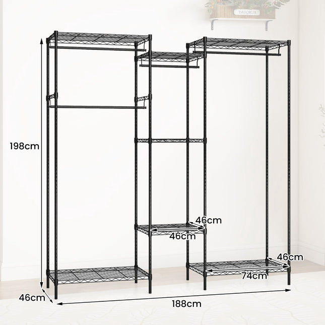 Tragbarer Kleiderschrank mit L-Form & horizontaler Befestigung, Schwarz