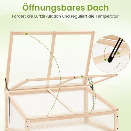 Tragbares Holzgewächshaus mit verstellbarem Dach, 94x63x40 cm