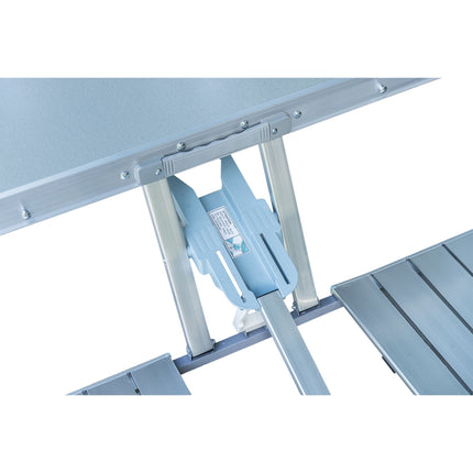 Tragbarer Klapptisch aus Aluminium mit Sitzen, Silber, 85x68 cm