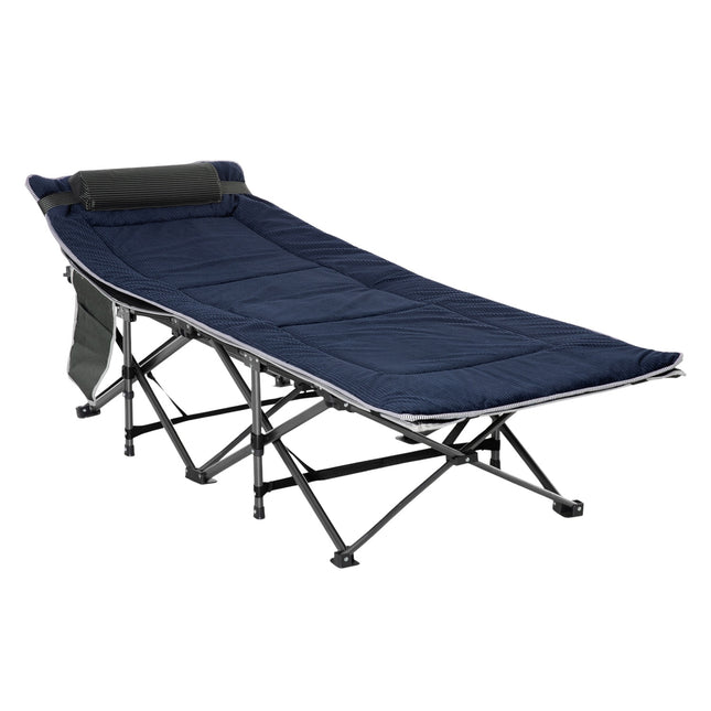Tragbares klappbares Feldbett mit Kissen und Seitentasche