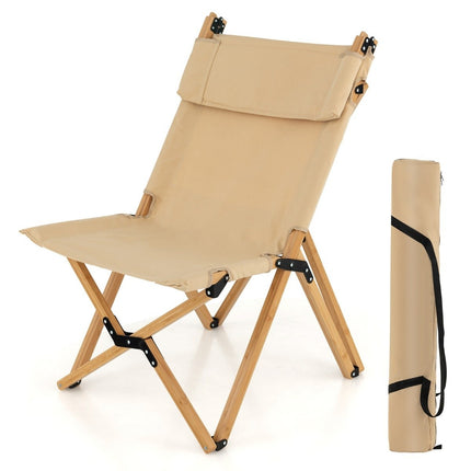 Chaise de camping pliante portable en bambou avec dossier réglable à 2 niveaux