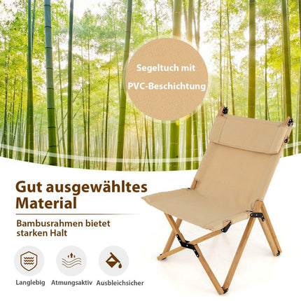 Chaise de camping pliante portable en bambou avec dossier réglable à 2 niveaux
