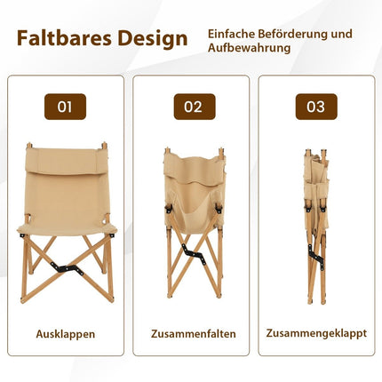 Chaise de camping pliante portable en bambou avec dossier réglable à 2 niveaux