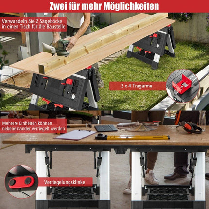 Portable folding work table with adjustable height functional clamping system