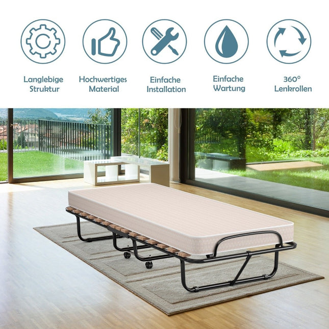 Tragbares Gästebett auf Rollen mit Memory Foam-Matratze 80 x 190 x 33 cm hellbeige Made in Italy Herkunft: Italien