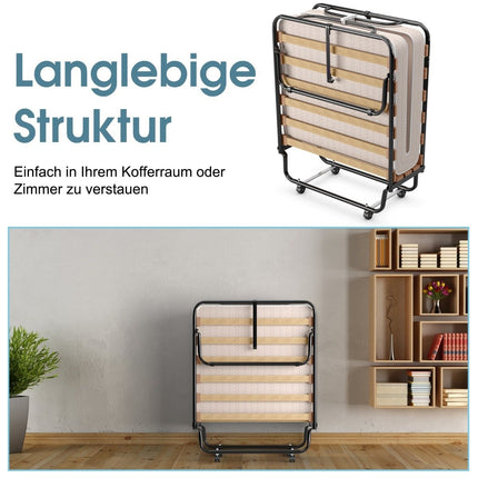 Lit d'appoint portable sur roulettes avec matelas en mousse à mémoire de forme 80 x 190 x 33 cm beige clair fabriqué en Italie Origine : Italie