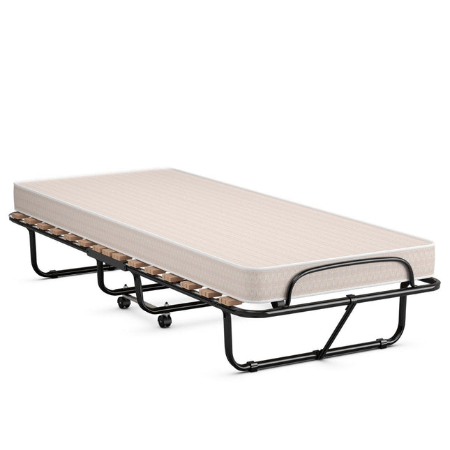 Tragbares Gästebett auf Rollen mit Memory Foam-Matratze 80 x 190 x 33 cm hellbeige Made in Italy Herkunft: Italien