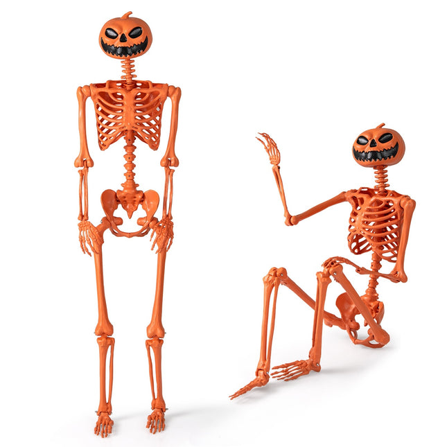 Bewegliches 1,6 m großes Halloween-Skelett mit Kürbiskopf