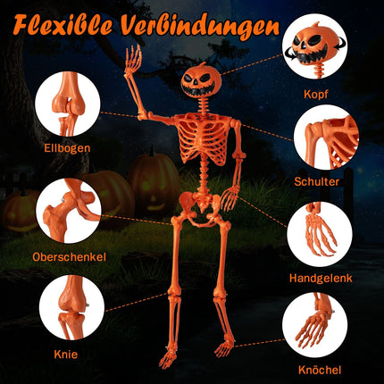 Bewegliches 1,6 m großes Halloween-Skelett mit Kürbiskopf